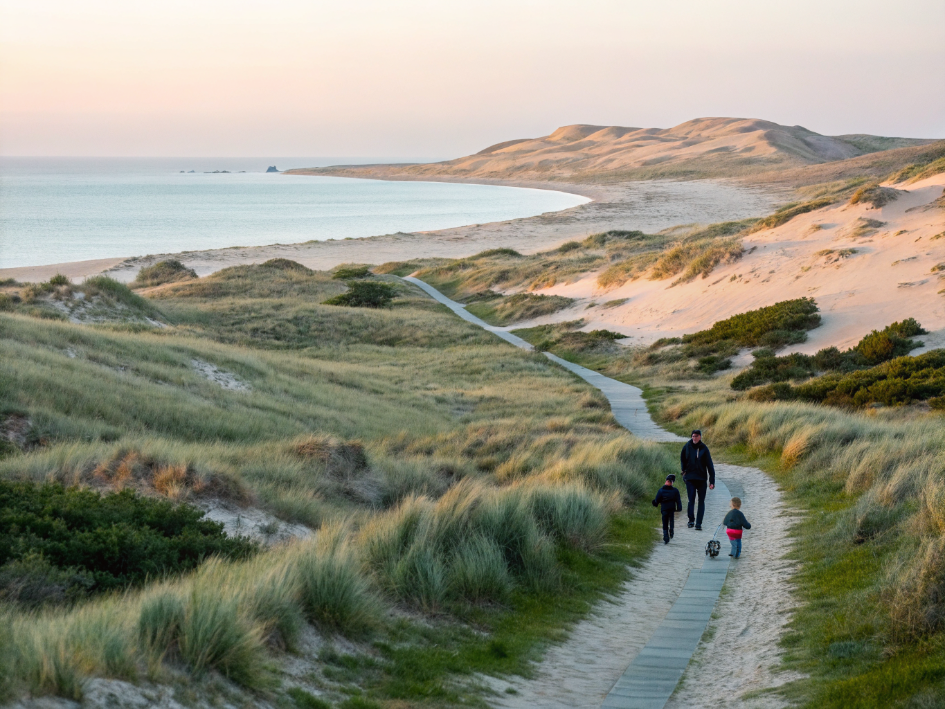 Quiet coastal open trail overlooking serene waters